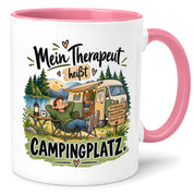 Camping Tasse Mein Therapeut heißt Campingplatz 330 ml Geschenk Camper Wohnmobil Campingfan Geburtstag Weihnachten