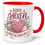 Stricken Tasse Echte Hexen haben zwei Zauberstäbe 330 ml Geschenk für Strickerin Wolle Handarbeit Geburtstag Weihnachten
