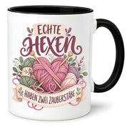 Stricken Tasse Echte Hexen haben zwei Zauberstäbe 330 ml Geschenk für Strickerin Wolle Handarbeit Geburtstag Weihnachten