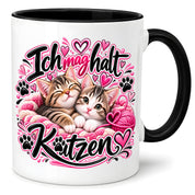 Herzbotschaft Katzen Tasse – Ich mag halt Katzen – Süße Kaffeetasse mit zwei Katzenbabys, Herzen und Pfoten – Geschenk für Katzenliebhaber, Katzenmama, Frauen und Freundin – 330 ml