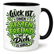 Herzbotschaft Bester Freund Tasse – Glück ist einen besten Freund wie dich zu haben – Kaffeetasse 330 ml mit Freundschaftsspruch und grünem Herz Motiv – Geschenk für besten Freund, Kumpel und Lieblingsmenschen – Freundschaft Geschenkidee