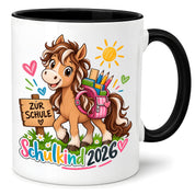 Schulkind 2026 Tasse Pferd Einschulung Geschenk 330 ml Keramiktasse für Mädchen Jungen Schulanfang 1. Schultag
