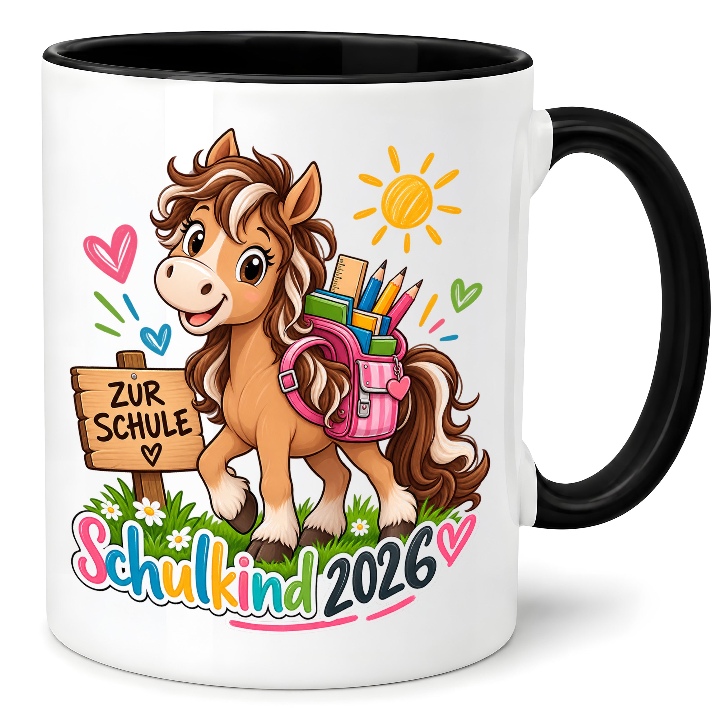Schulkind 2026 Tasse Pferd Einschulung Geschenk 330 ml Keramiktasse für Mädchen Jungen Schulanfang 1. Schultag