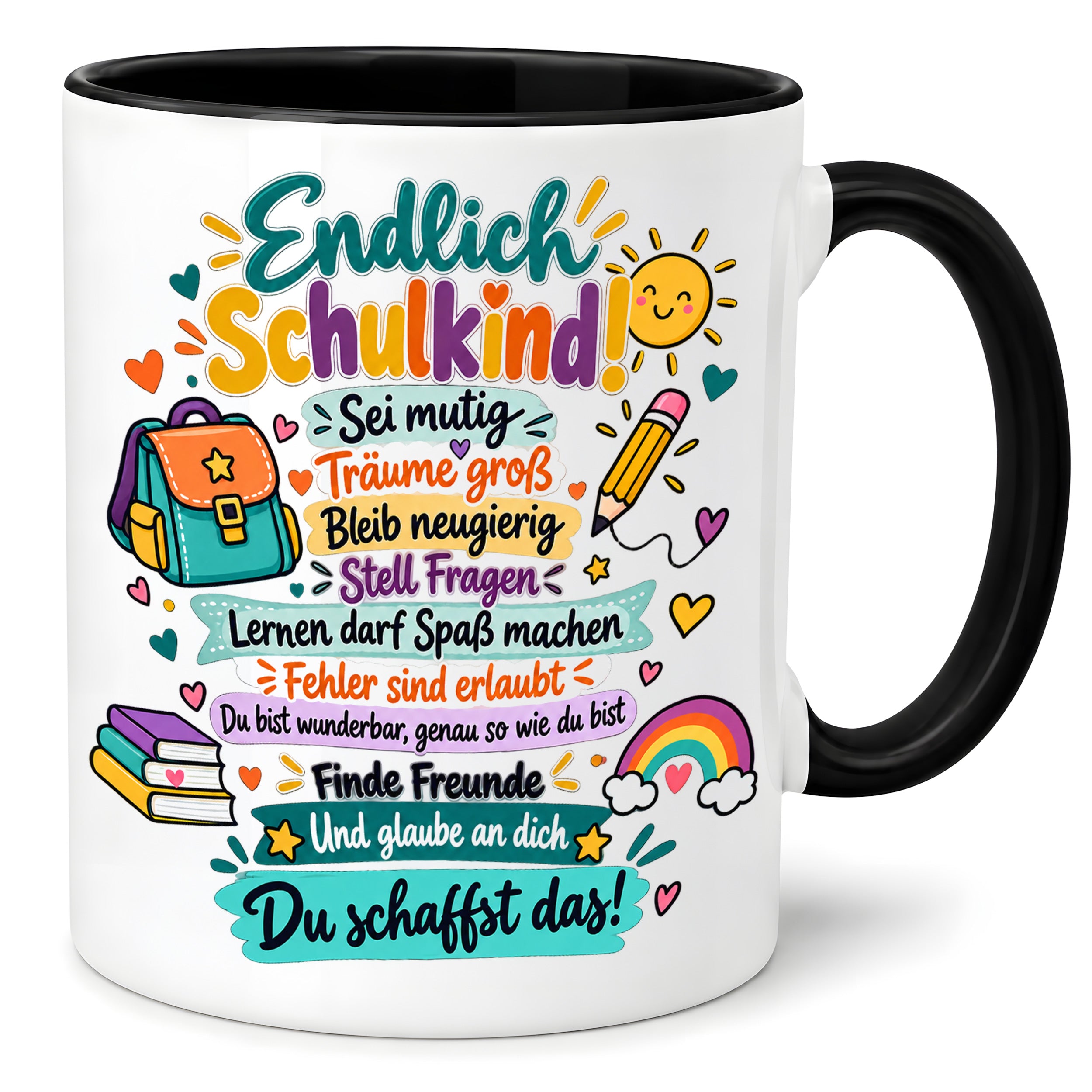 Tasse Schulkind Einschulung Geschenk Mutmacher Schule Schulanfang Kaffeetasse für Mädchen Jungen Geburtstag Schulstart 330 ml