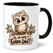 Tasse Eulenfan lustiger Spruch Ja ich mag Eulen Geschenk für Eulenliebhaber Freundin Kollegin Geburtstag Weihnachten 330 ml