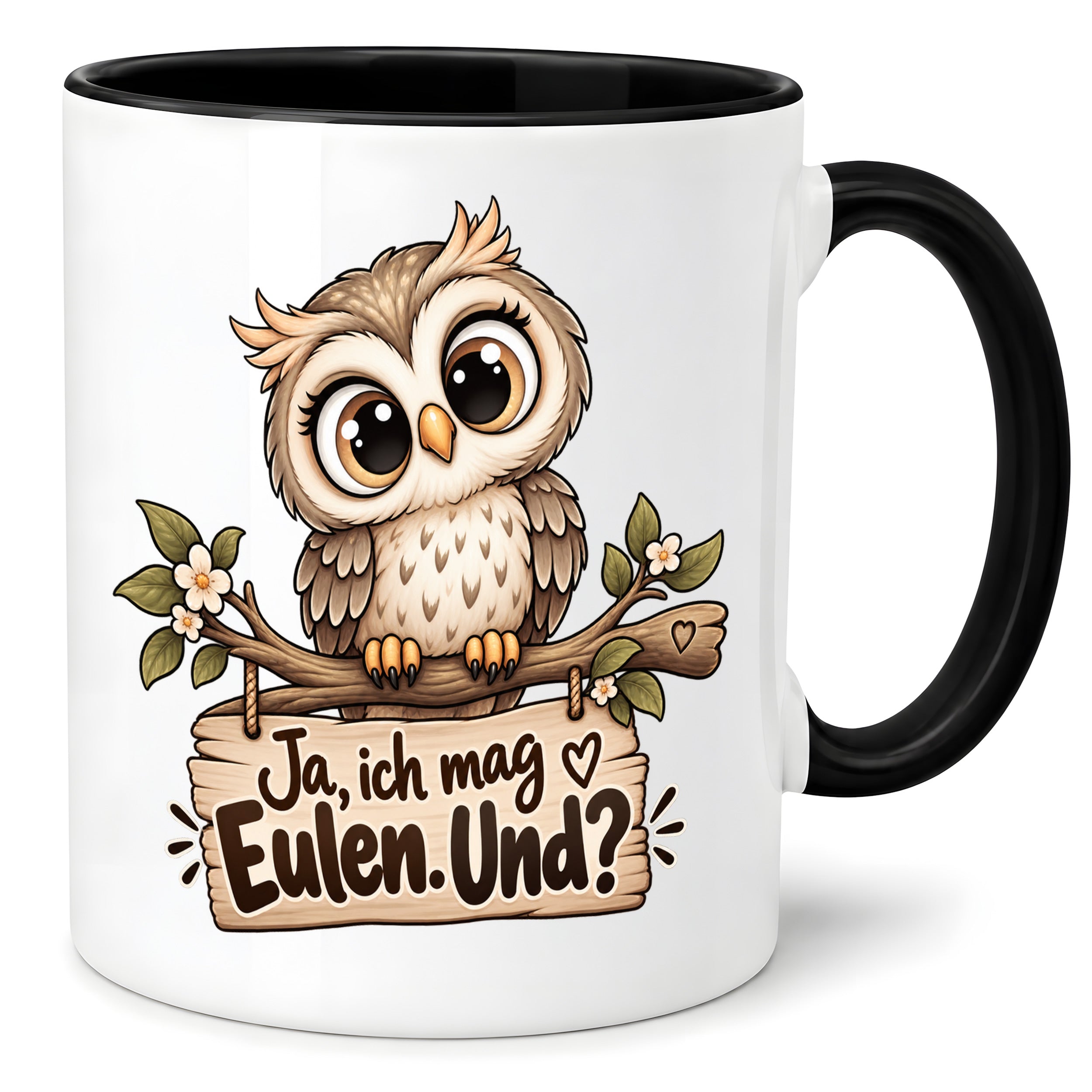 Tasse Eulenfan lustiger Spruch Ja ich mag Eulen Geschenk für Eulenliebhaber Freundin Kollegin Geburtstag Weihnachten 330 ml