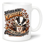 Herzbotschaft Dachs Tasse – Berühren meines Kaffees führt zu spontaner Erwerbsunfähigkeit – Lustige Kaffeetasse mit frechem Dachs Motiv – Geschenk für Kaffeeliebhaber, Kollegen und Büro – 330 ml
