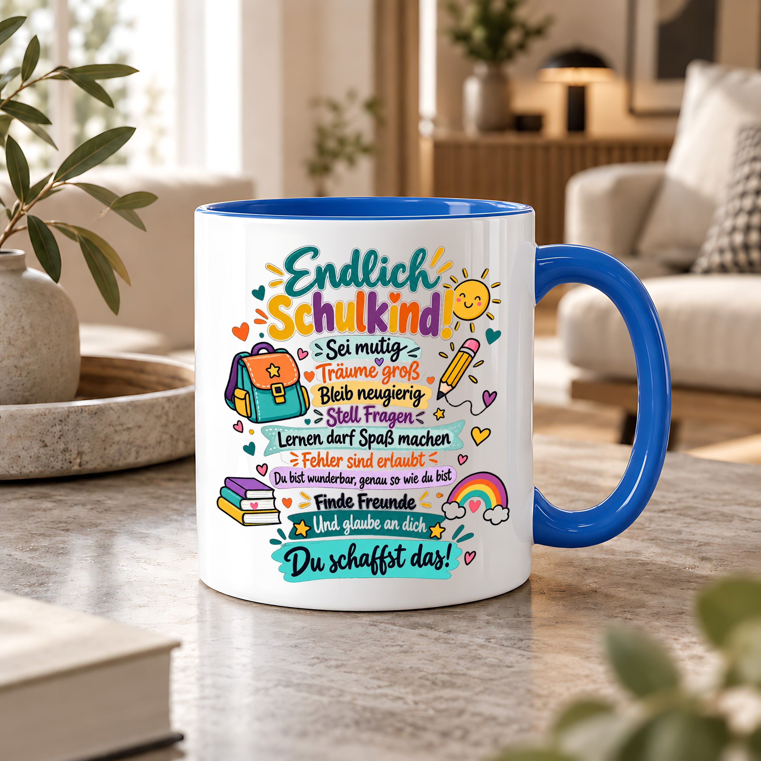 Tasse Schulkind Einschulung Geschenk Mutmacher Schule Schulanfang Kaffeetasse für Mädchen Jungen Geburtstag Schulstart 330 ml