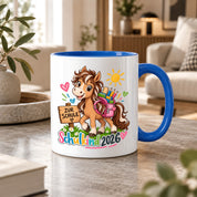 Schulkind 2026 Tasse Pferd Einschulung Geschenk 330 ml Keramiktasse für Mädchen Jungen Schulanfang 1. Schultag