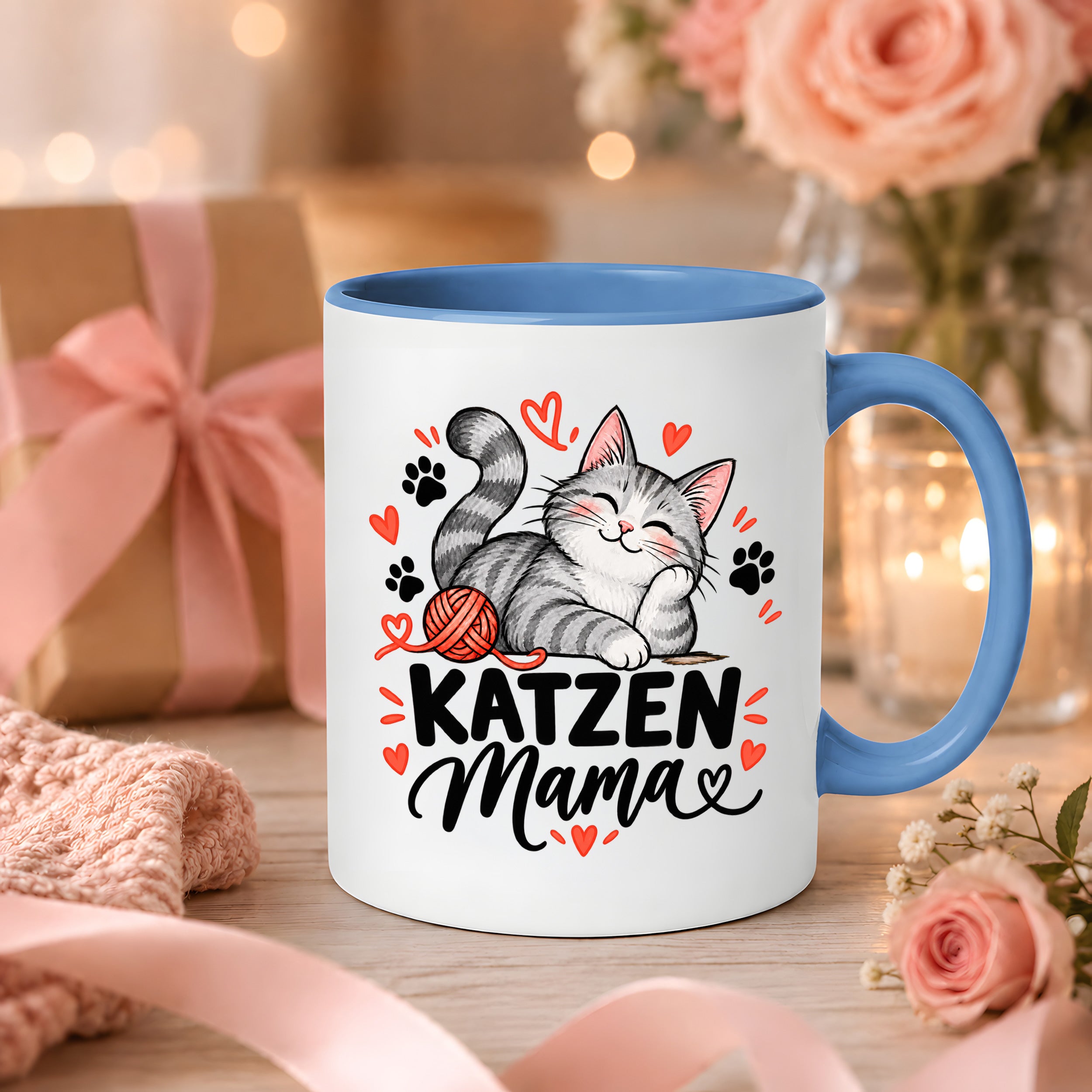 Katzen Mama Tasse Geschenk 330 ml Keramiktasse für Katzenliebhaber Katzenfreundin Geburtstag Weihnachten