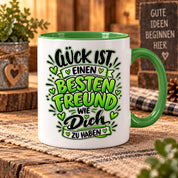 Herzbotschaft Bester Freund Tasse – Glück ist einen besten Freund wie dich zu haben – Kaffeetasse 330 ml mit Freundschaftsspruch und grünem Herz Motiv – Geschenk für besten Freund, Kumpel und Lieblingsmenschen – Freundschaft Geschenkidee