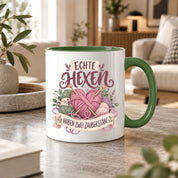 Stricken Tasse Echte Hexen haben zwei Zauberstäbe 330 ml Geschenk für Strickerin Wolle Handarbeit Geburtstag Weihnachten