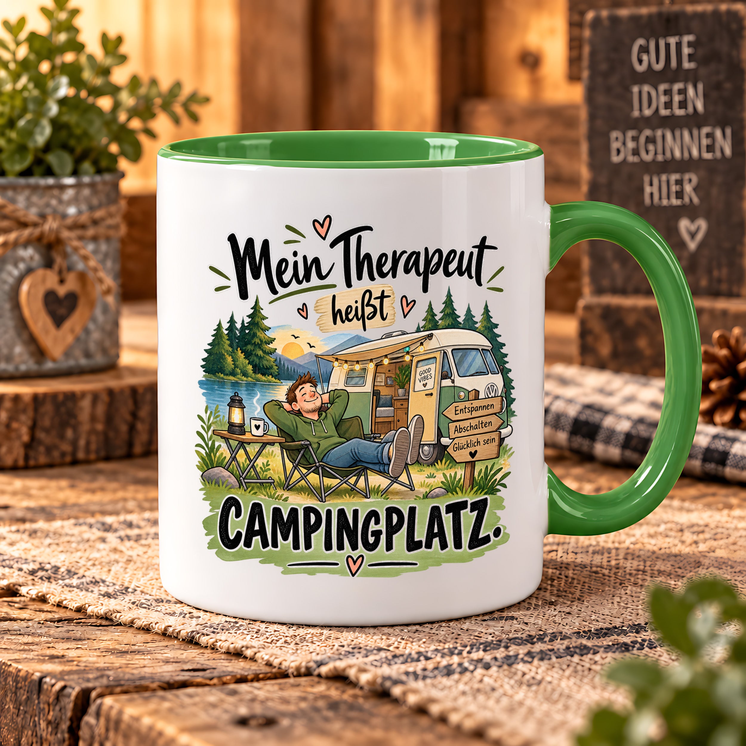 Camping Tasse Mein Therapeut heißt Campingplatz 330 ml Geschenk Camper Wohnmobil Campingfan Geburtstag Weihnachten