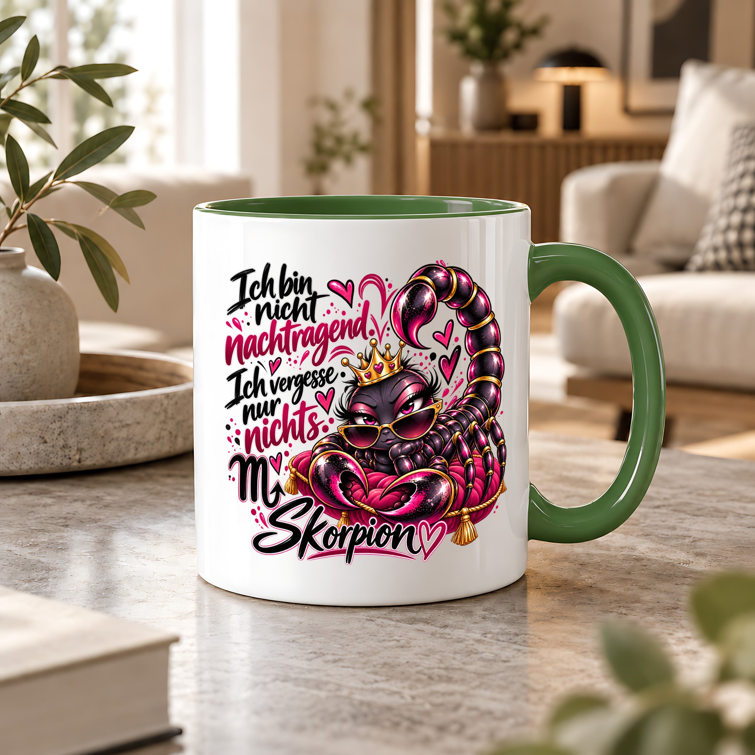 Herzbotschaft Skorpion Tasse – Ich bin nicht nachtragend, ich vergesse nur nichts – Lustige Sternzeichen Tasse mit Skorpion Motiv – Geschenk für Frauen, Freundin und Skorpion Geborene – 330 ml