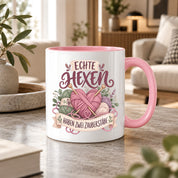 Stricken Tasse Echte Hexen haben zwei Zauberstäbe 330 ml Geschenk für Strickerin Wolle Handarbeit Geburtstag Weihnachten