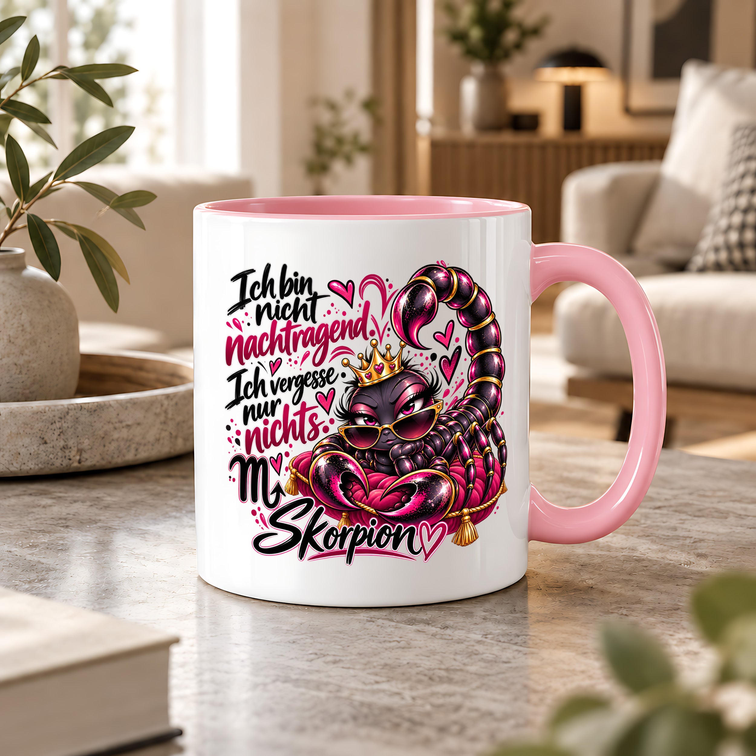 Herzbotschaft Skorpion Tasse – Ich bin nicht nachtragend, ich vergesse nur nichts – Lustige Sternzeichen Tasse mit Skorpion Motiv – Geschenk für Frauen, Freundin und Skorpion Geborene – 330 ml