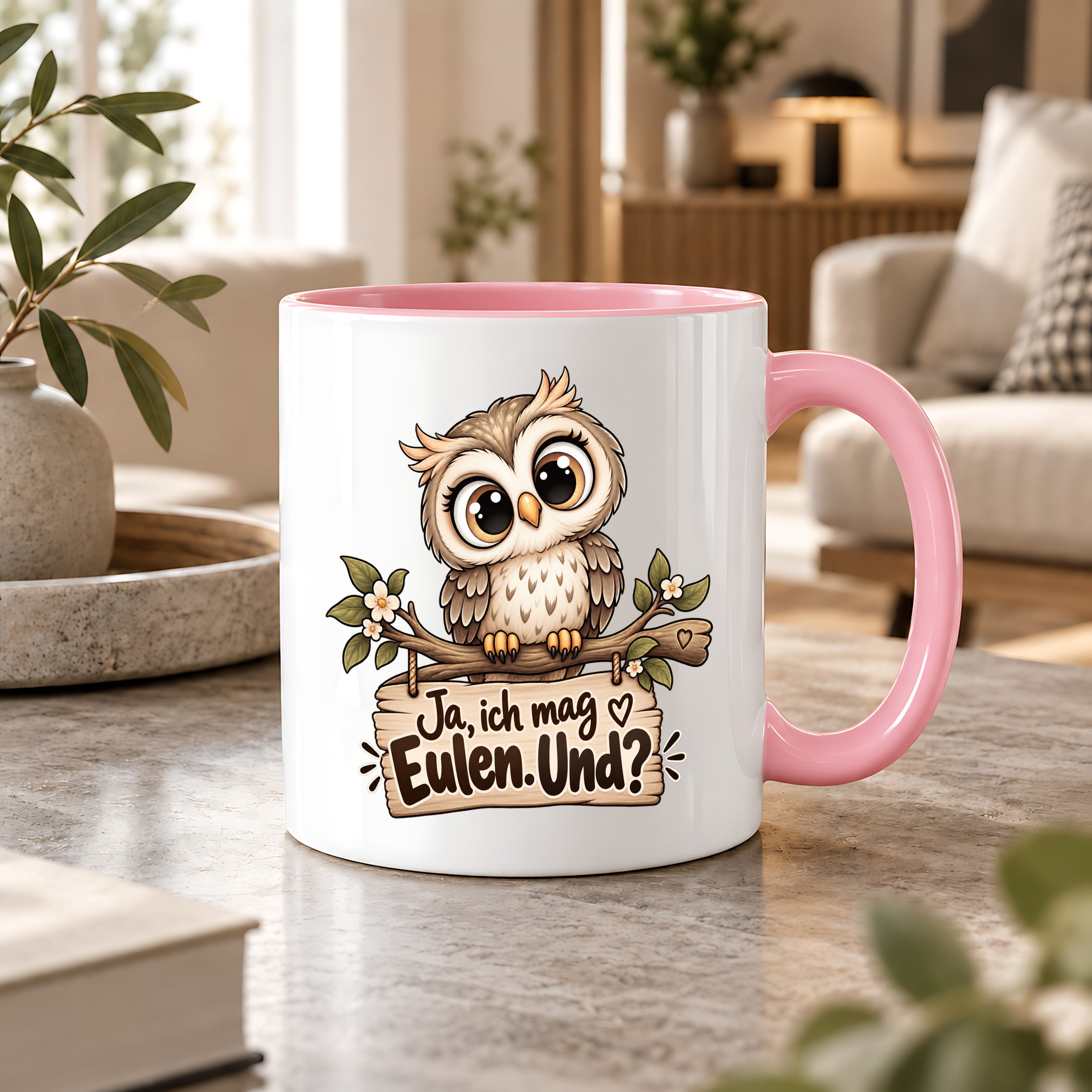 Tasse Eulenfan lustiger Spruch Ja ich mag Eulen Geschenk für Eulenliebhaber Freundin Kollegin Geburtstag Weihnachten 330 ml