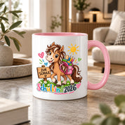 Schulkind 2026 Tasse Pferd Einschulung Geschenk 330 ml Keramiktasse für Mädchen Jungen Schulanfang 1. Schultag