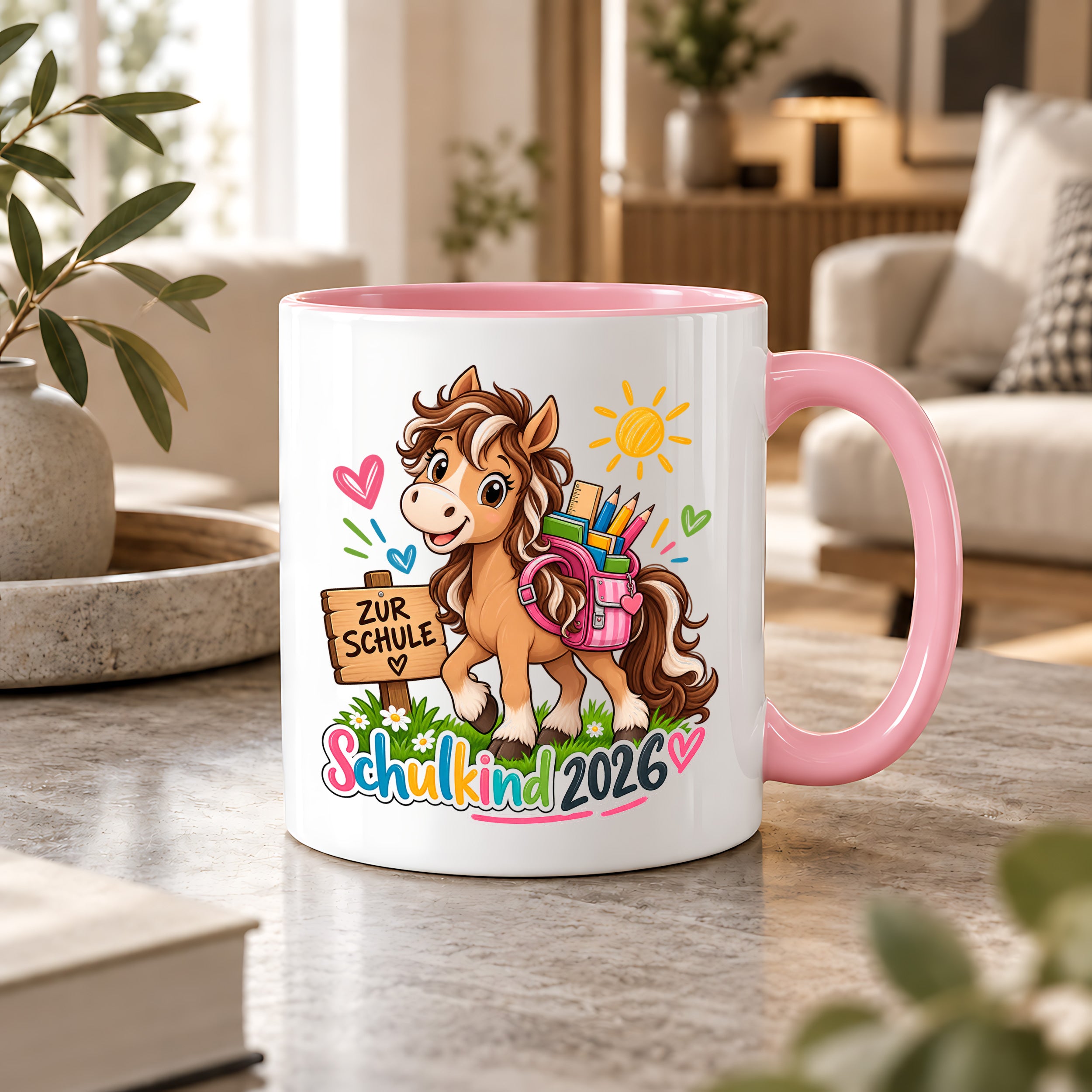 Schulkind 2026 Tasse Pferd Einschulung Geschenk 330 ml Keramiktasse für Mädchen Jungen Schulanfang 1. Schultag