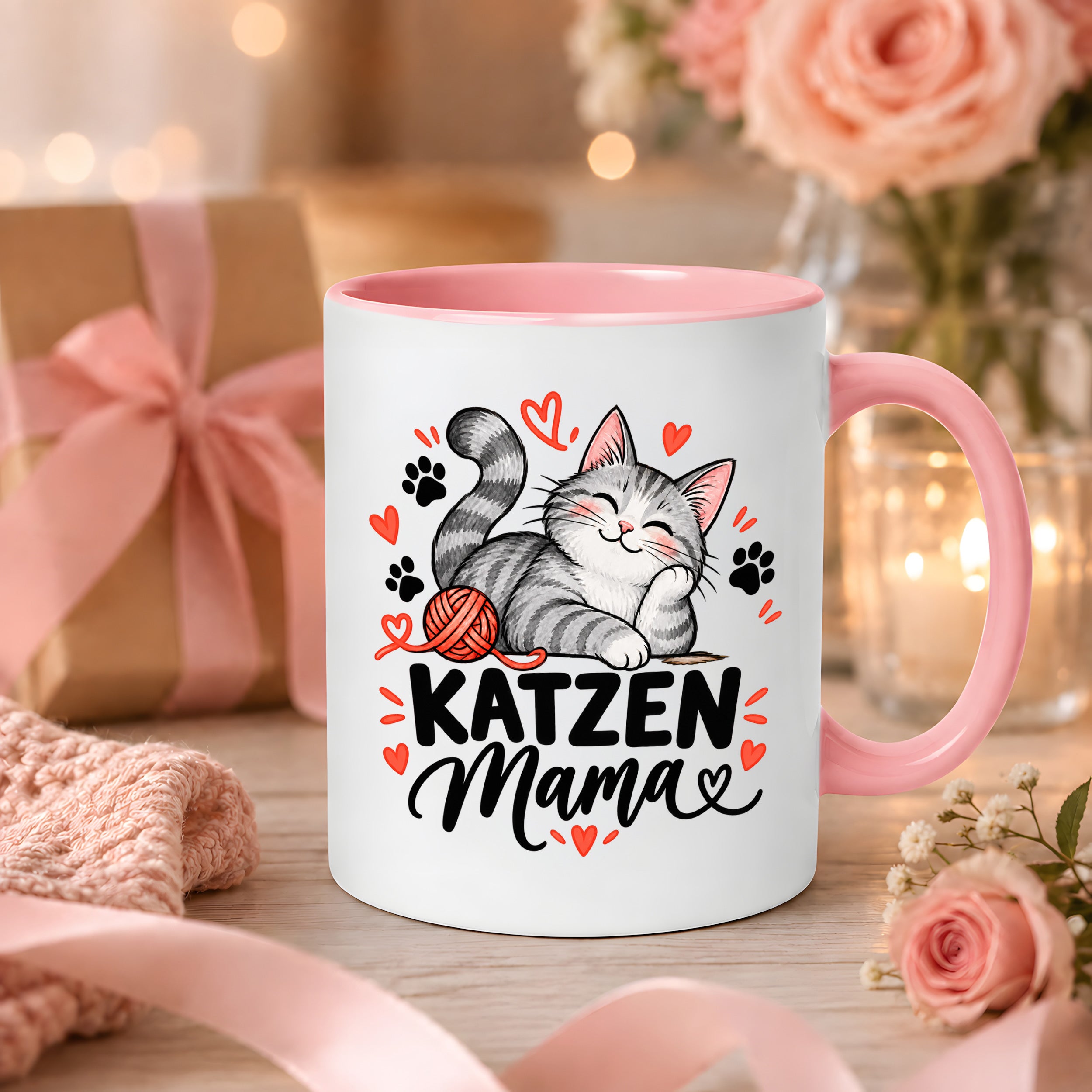 Katzen Mama Tasse Geschenk 330 ml Keramiktasse für Katzenliebhaber Katzenfreundin Geburtstag Weihnachten