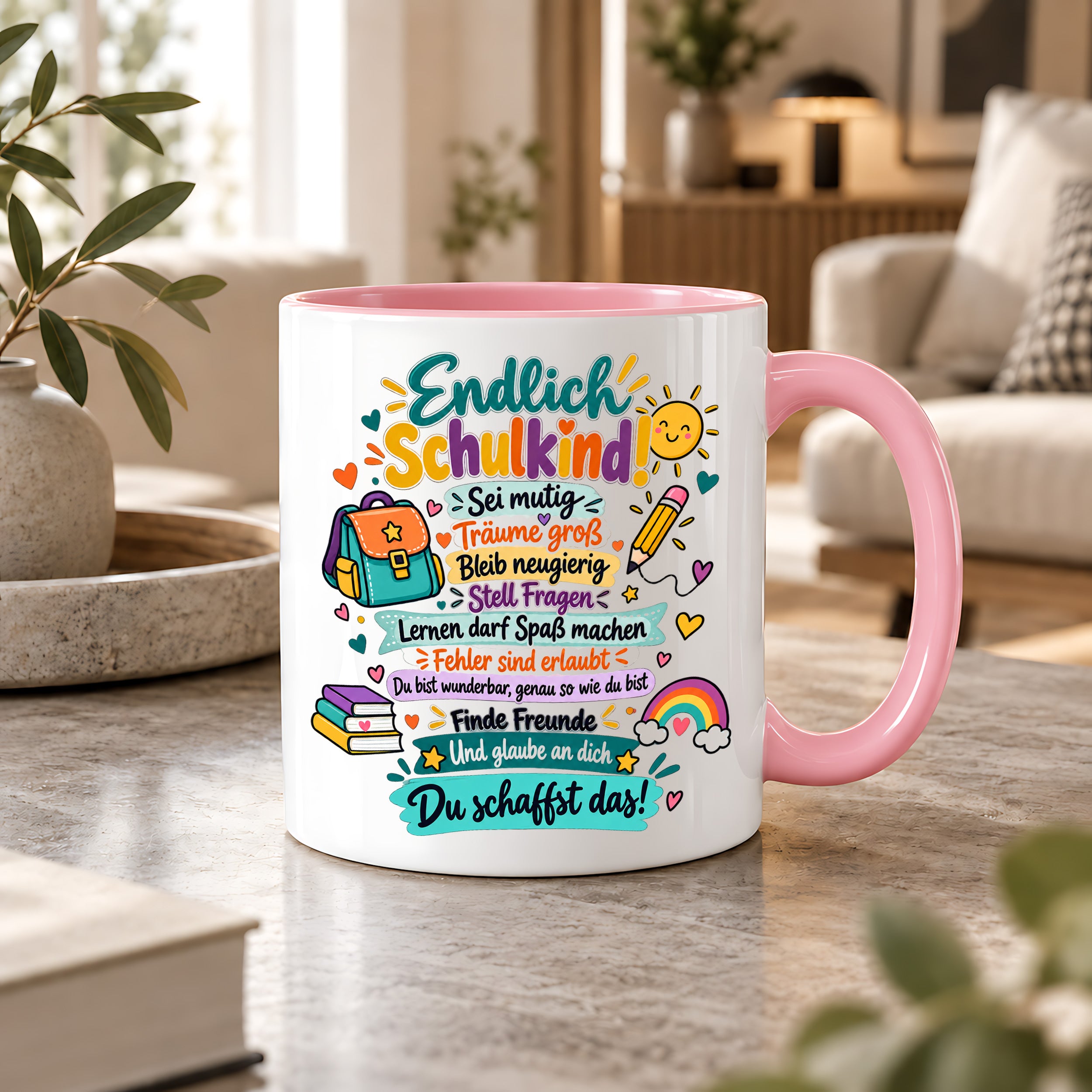 Tasse Schulkind Einschulung Geschenk Mutmacher Schule Schulanfang Kaffeetasse für Mädchen Jungen Geburtstag Schulstart 330 ml