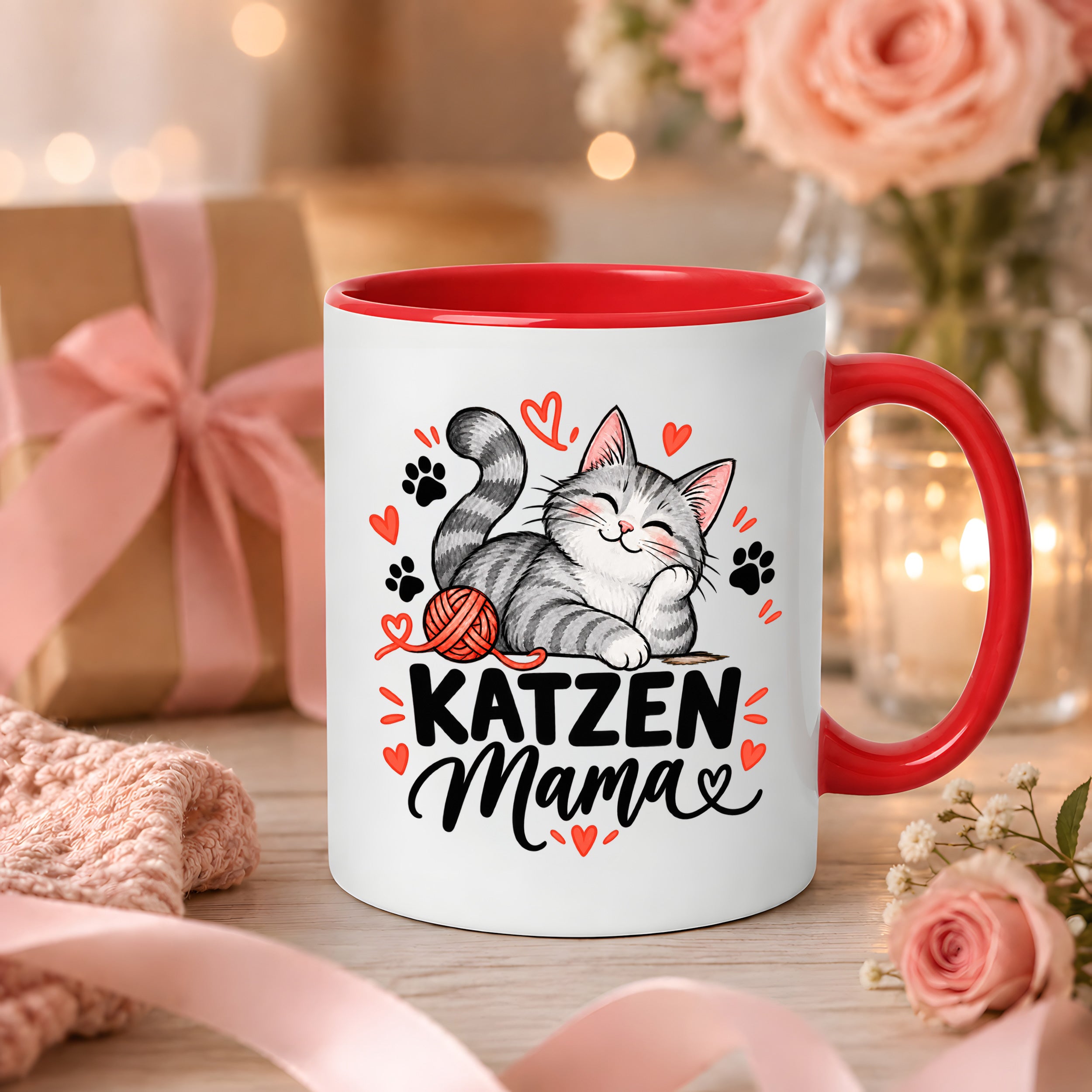 Katzen Mama Tasse Geschenk 330 ml Keramiktasse für Katzenliebhaber Katzenfreundin Geburtstag Weihnachten