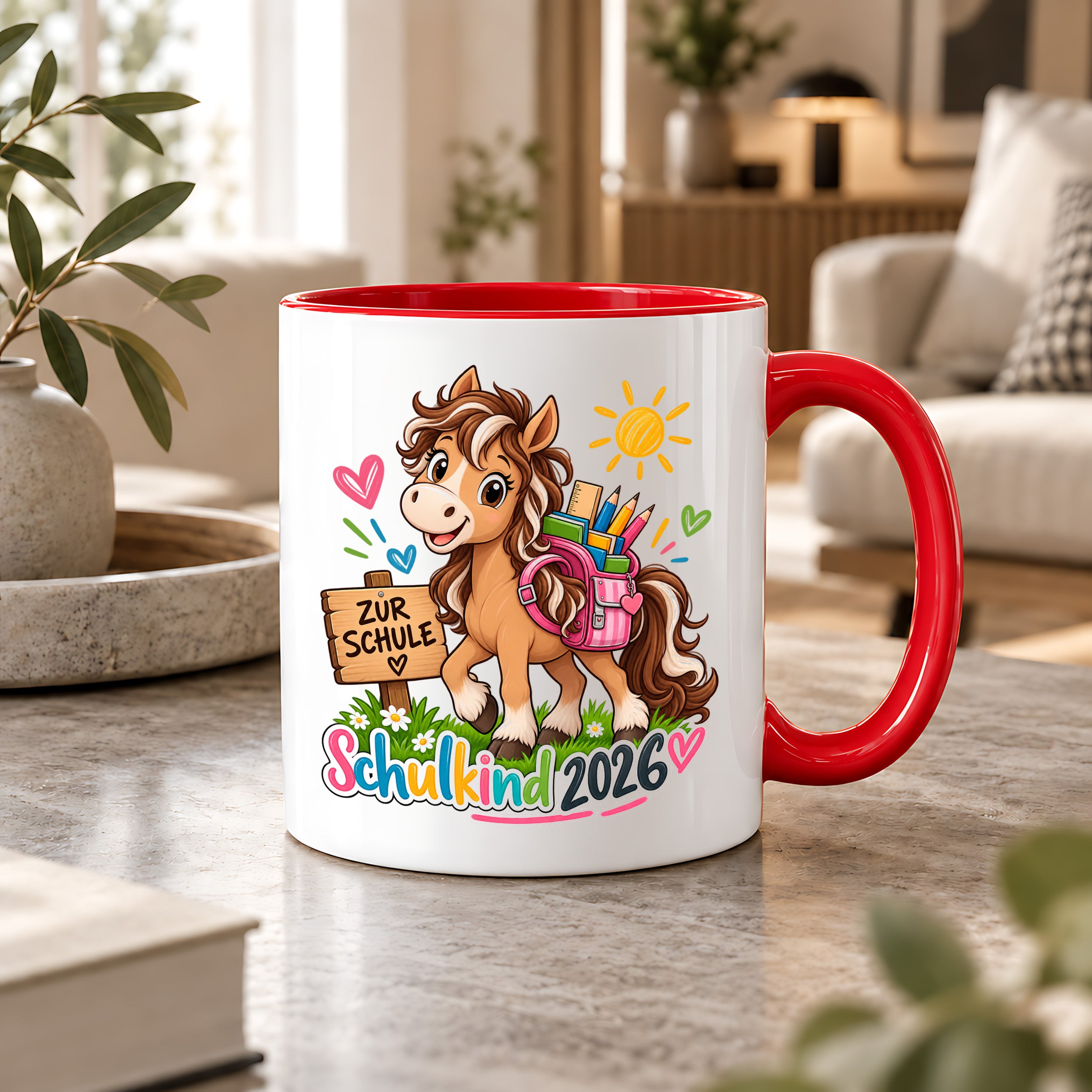 Schulkind 2026 Tasse Pferd Einschulung Geschenk 330 ml Keramiktasse für Mädchen Jungen Schulanfang 1. Schultag
