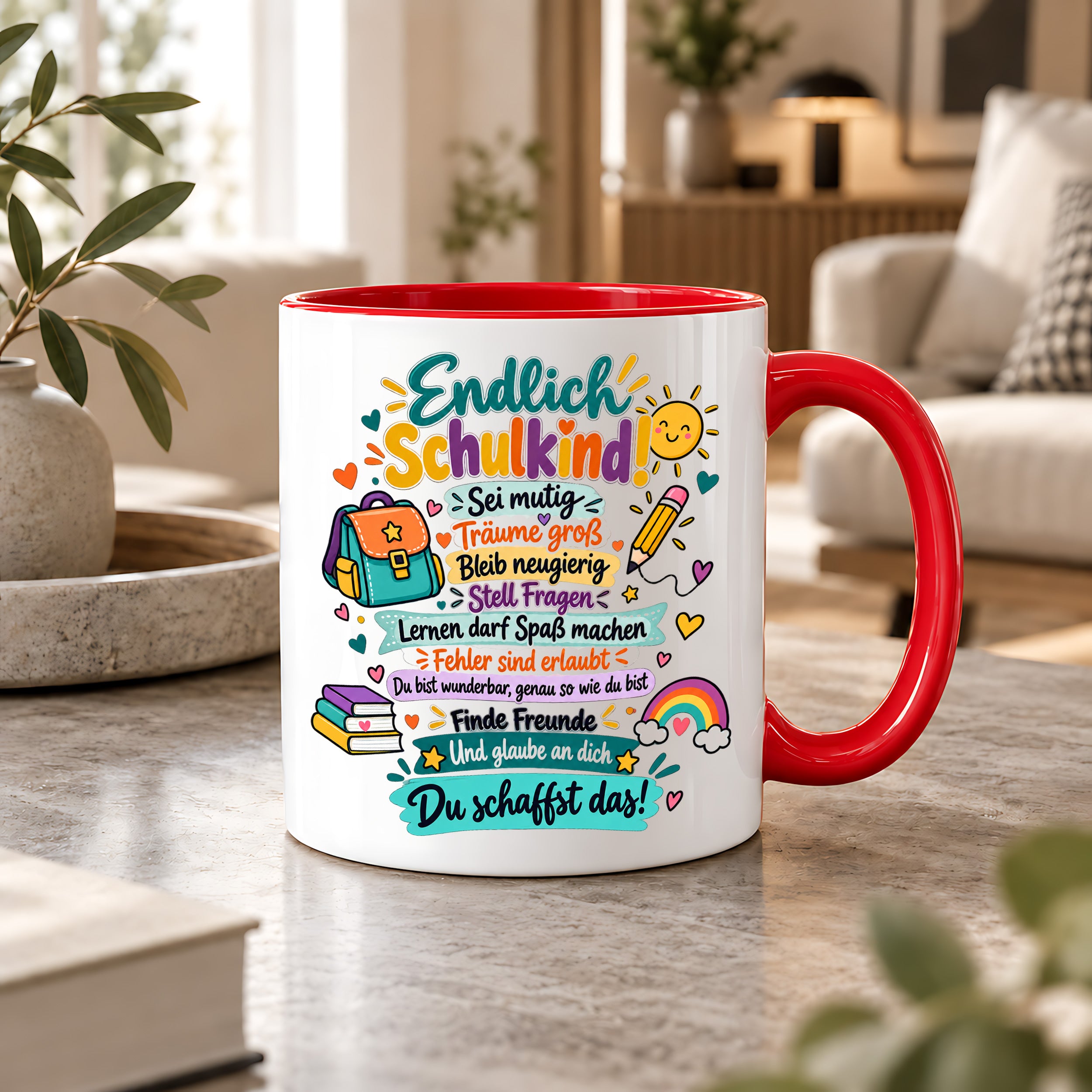 Tasse Schulkind Einschulung Geschenk Mutmacher Schule Schulanfang Kaffeetasse für Mädchen Jungen Geburtstag Schulstart 330 ml