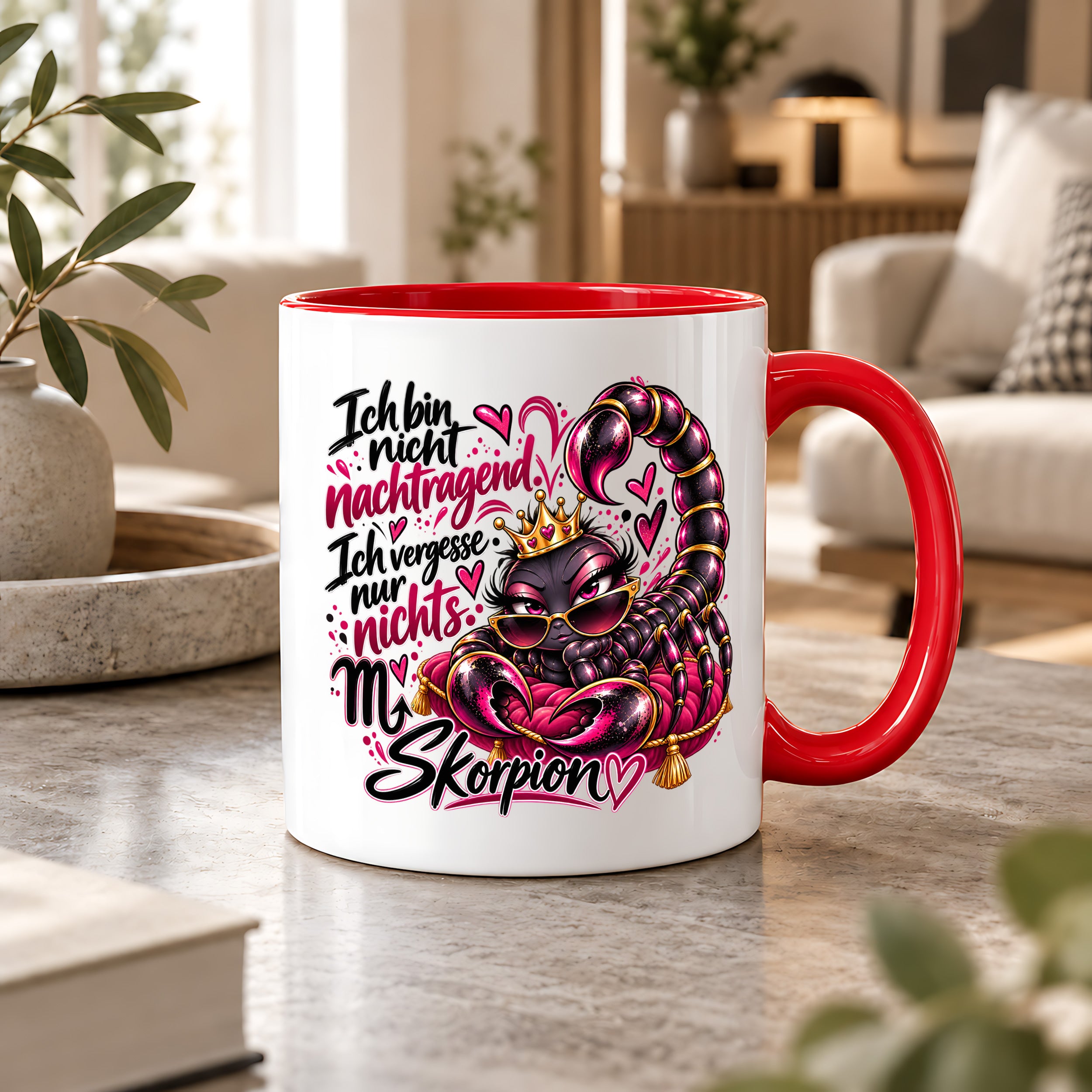 Herzbotschaft Skorpion Tasse – Ich bin nicht nachtragend, ich vergesse nur nichts – Lustige Sternzeichen Tasse mit Skorpion Motiv – Geschenk für Frauen, Freundin und Skorpion Geborene – 330 ml
