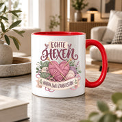 Stricken Tasse Echte Hexen haben zwei Zauberstäbe 330 ml Geschenk für Strickerin Wolle Handarbeit Geburtstag Weihnachten