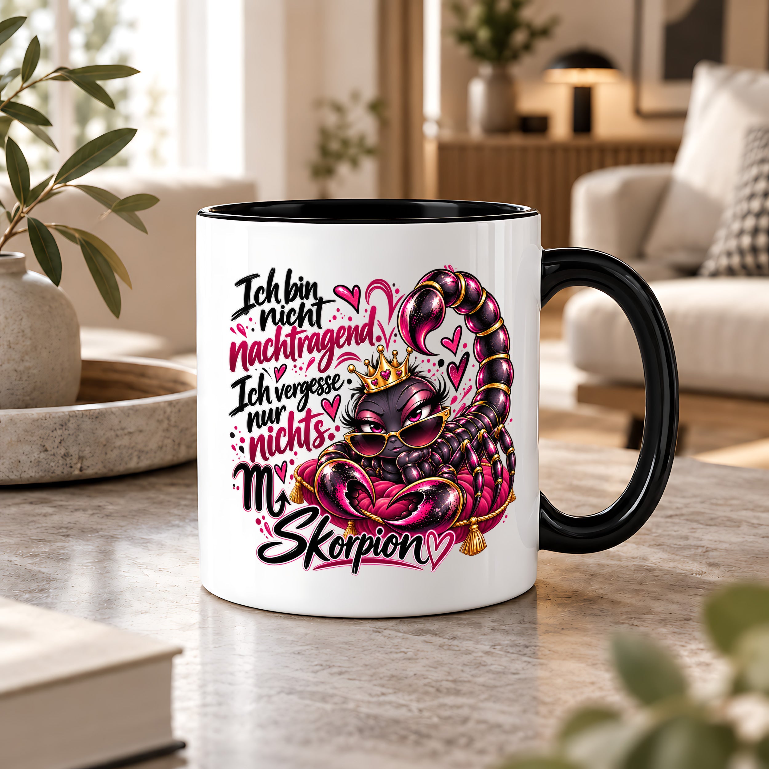 Herzbotschaft Skorpion Tasse – Ich bin nicht nachtragend, ich vergesse nur nichts – Lustige Sternzeichen Tasse mit Skorpion Motiv – Geschenk für Frauen, Freundin und Skorpion Geborene – 330 ml