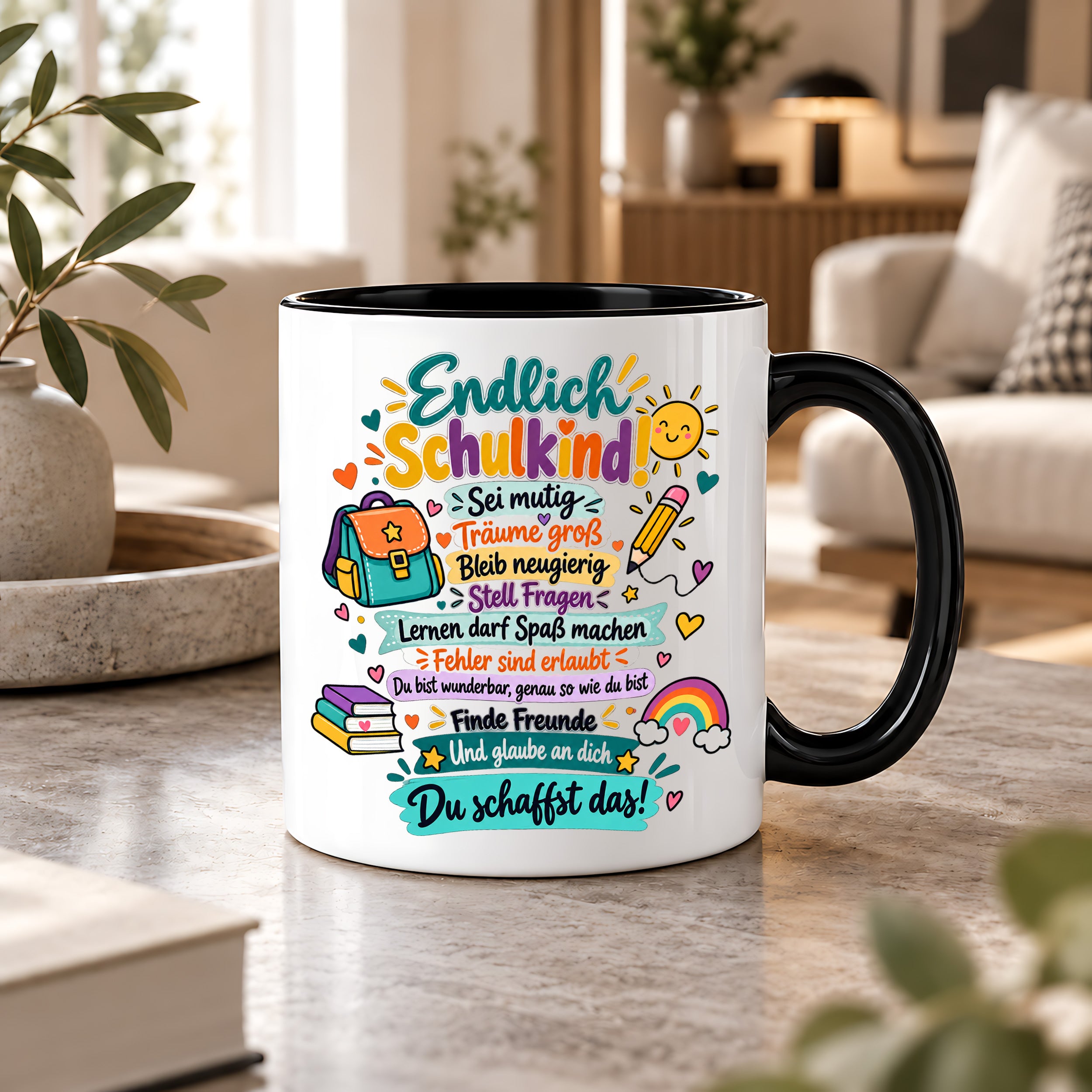 Tasse Schulkind Einschulung Geschenk Mutmacher Schule Schulanfang Kaffeetasse für Mädchen Jungen Geburtstag Schulstart 330 ml