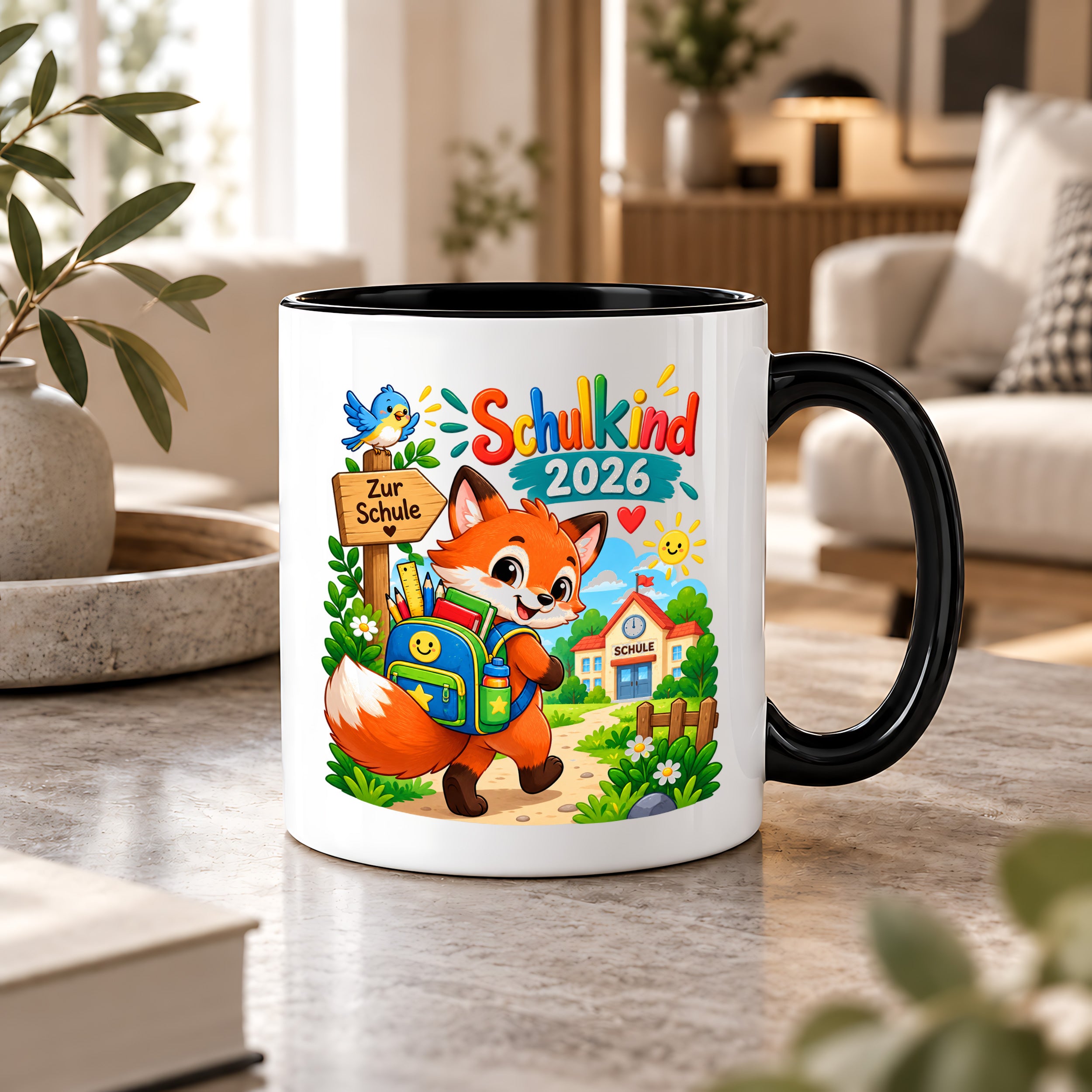 Schulkind 2026 Tasse Fuchs Einschulung Geschenk 330 ml Keramiktasse Schulanfang 1. Schultag Schultüte Mädchen Jungen