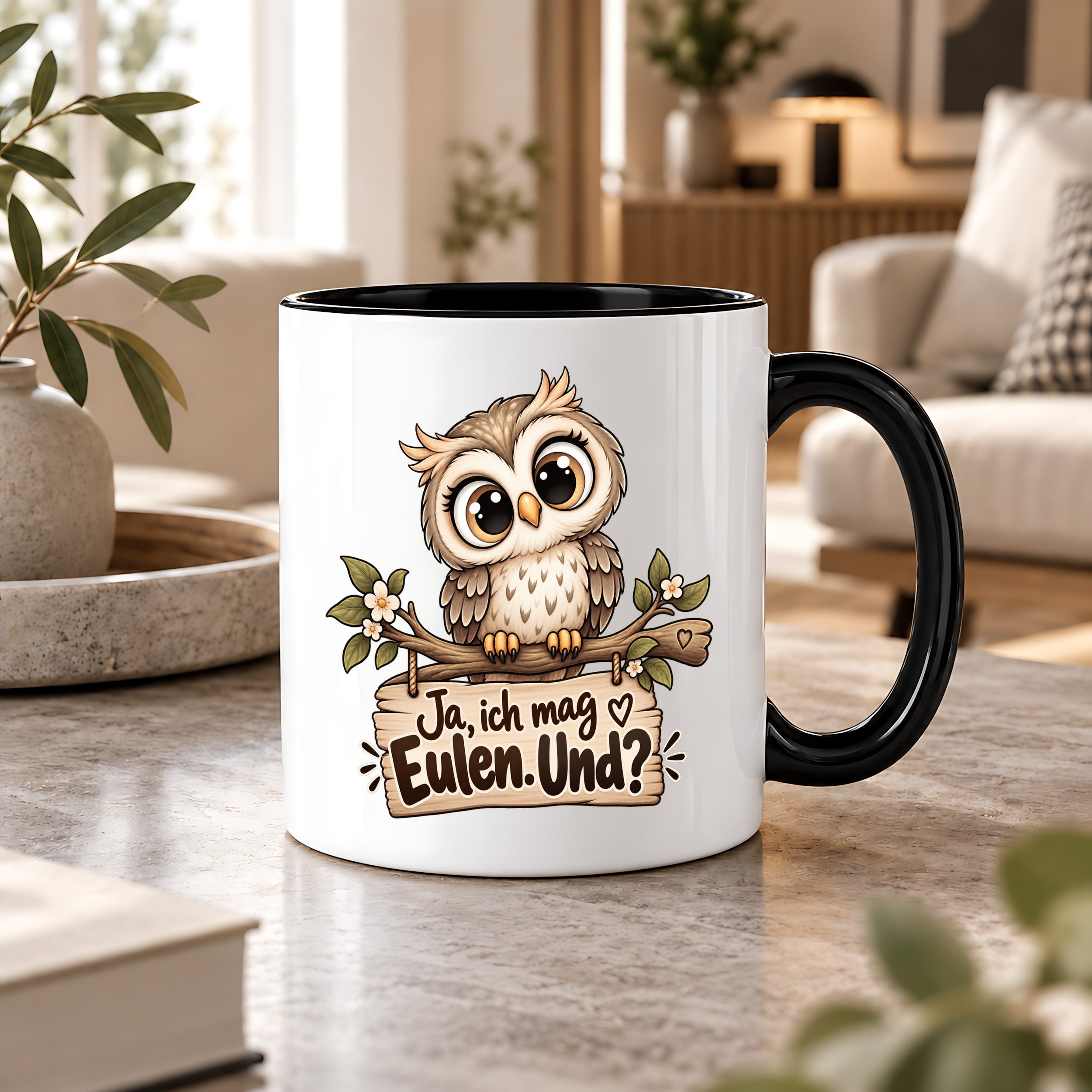 Tasse Eulenfan lustiger Spruch Ja ich mag Eulen Geschenk für Eulenliebhaber Freundin Kollegin Geburtstag Weihnachten 330 ml