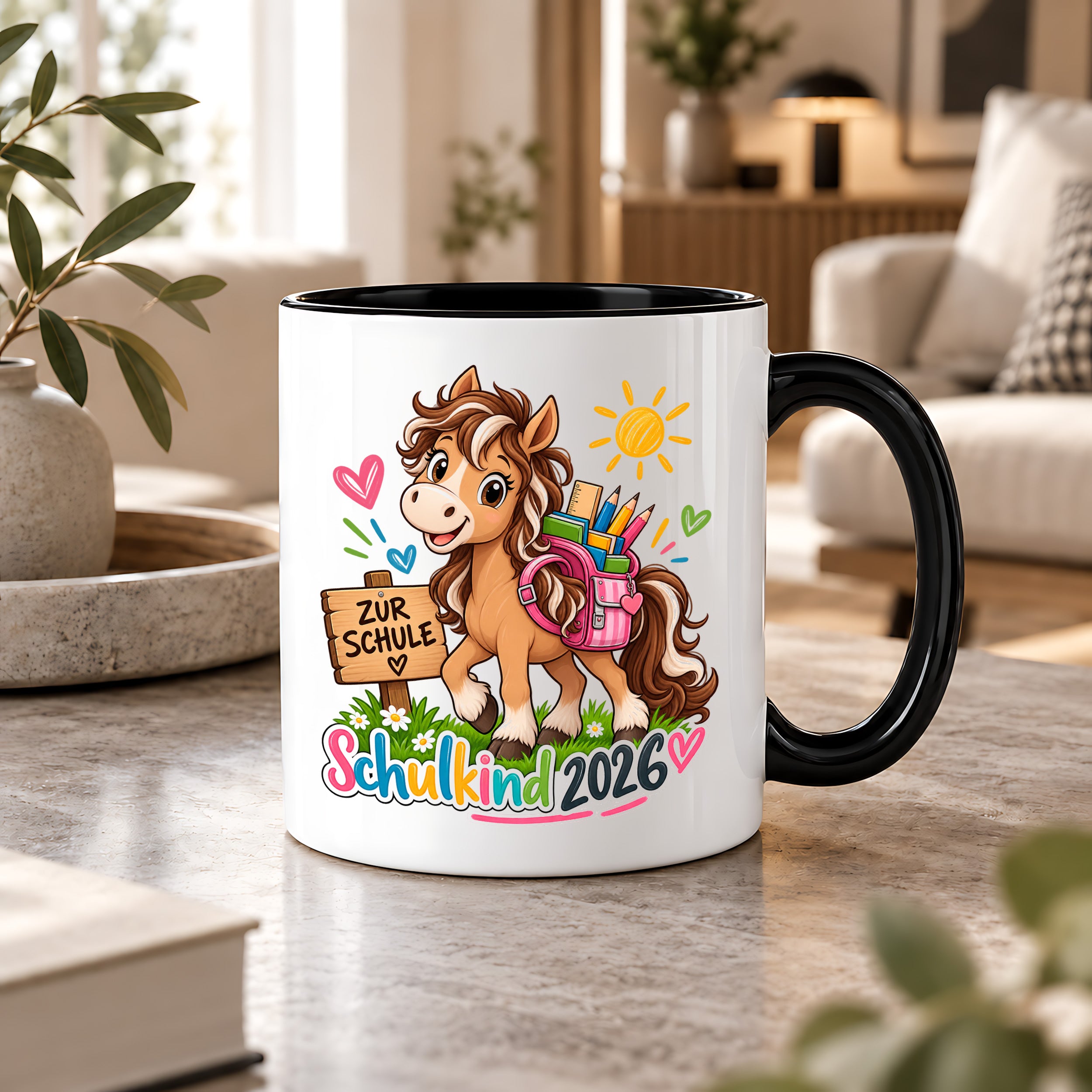 Schulkind 2026 Tasse Pferd Einschulung Geschenk 330 ml Keramiktasse für Mädchen Jungen Schulanfang 1. Schultag