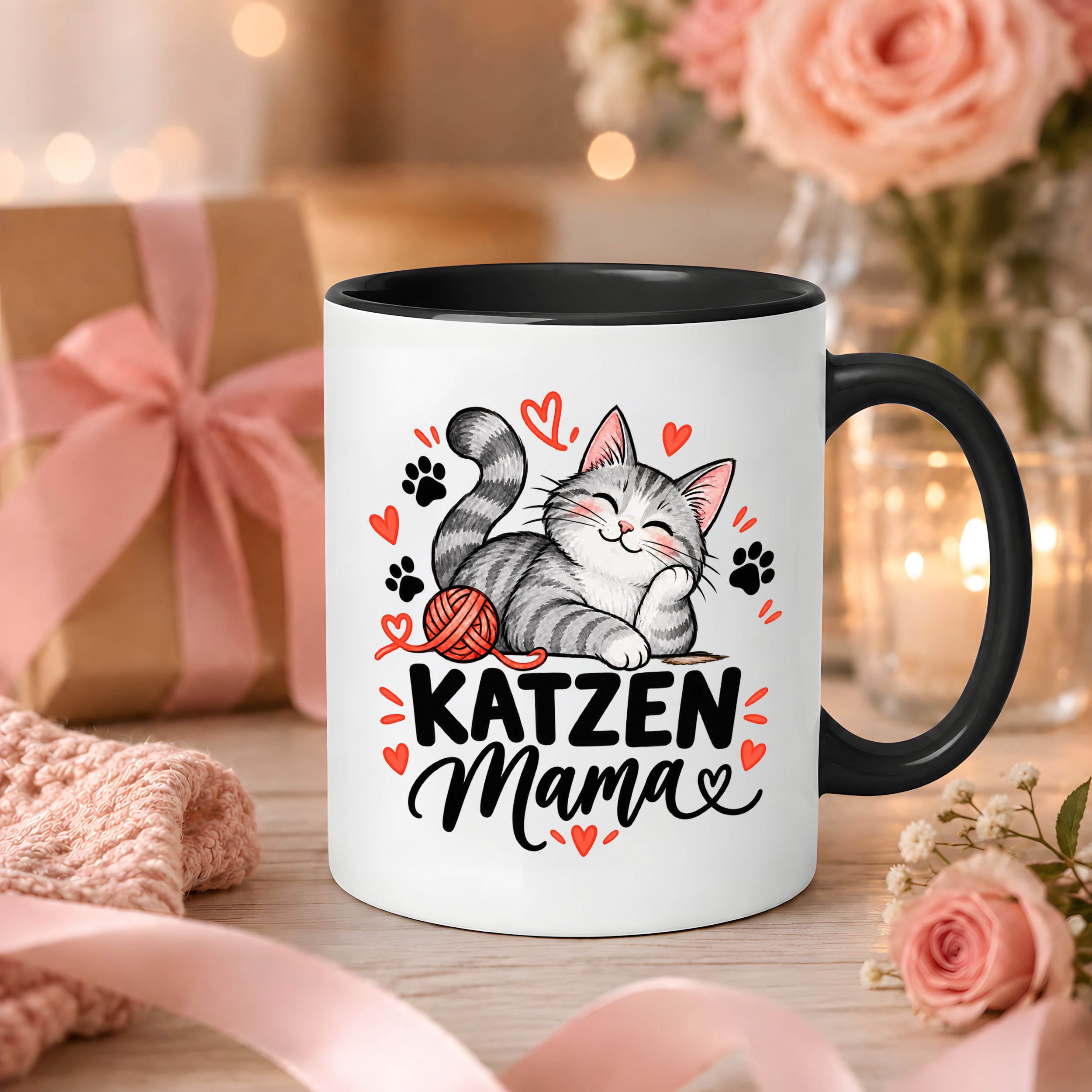 Katzen Mama Tasse Geschenk 330 ml Keramiktasse für Katzenliebhaber Katzenfreundin Geburtstag Weihnachten