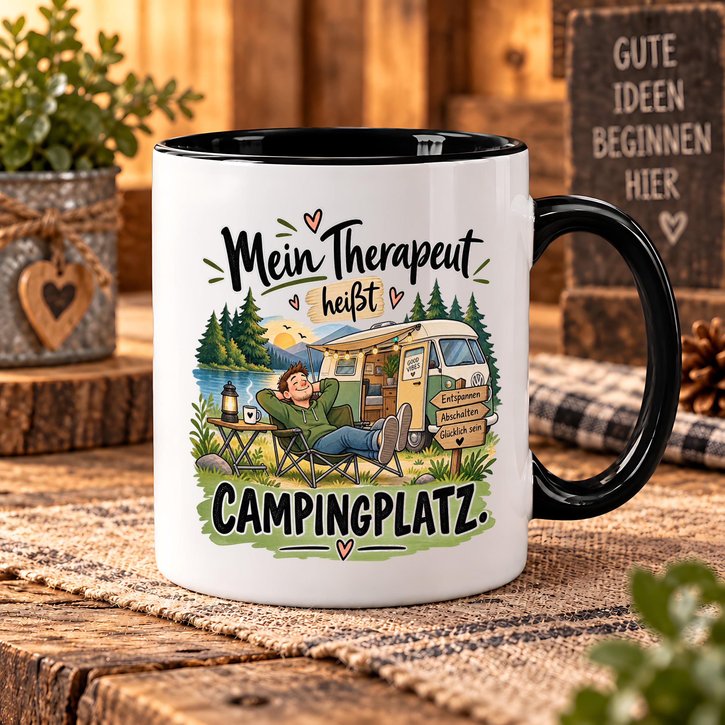Camping Tasse Mein Therapeut heißt Campingplatz 330 ml Geschenk Camper Wohnmobil Campingfan Geburtstag Weihnachten