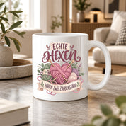 Stricken Tasse Echte Hexen haben zwei Zauberstäbe 330 ml Geschenk für Strickerin Wolle Handarbeit Geburtstag Weihnachten