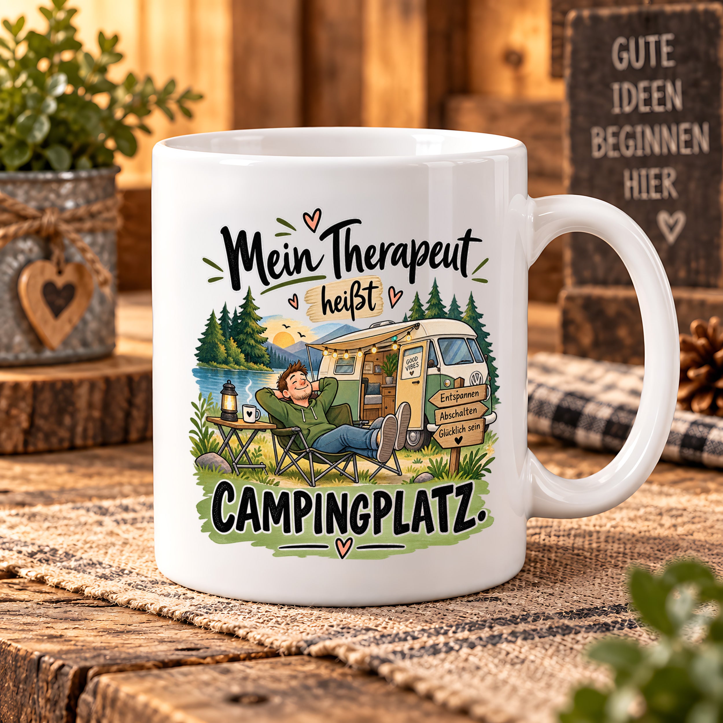 Camping Tasse Mein Therapeut heißt Campingplatz 330 ml Geschenk Camper Wohnmobil Campingfan Geburtstag Weihnachten