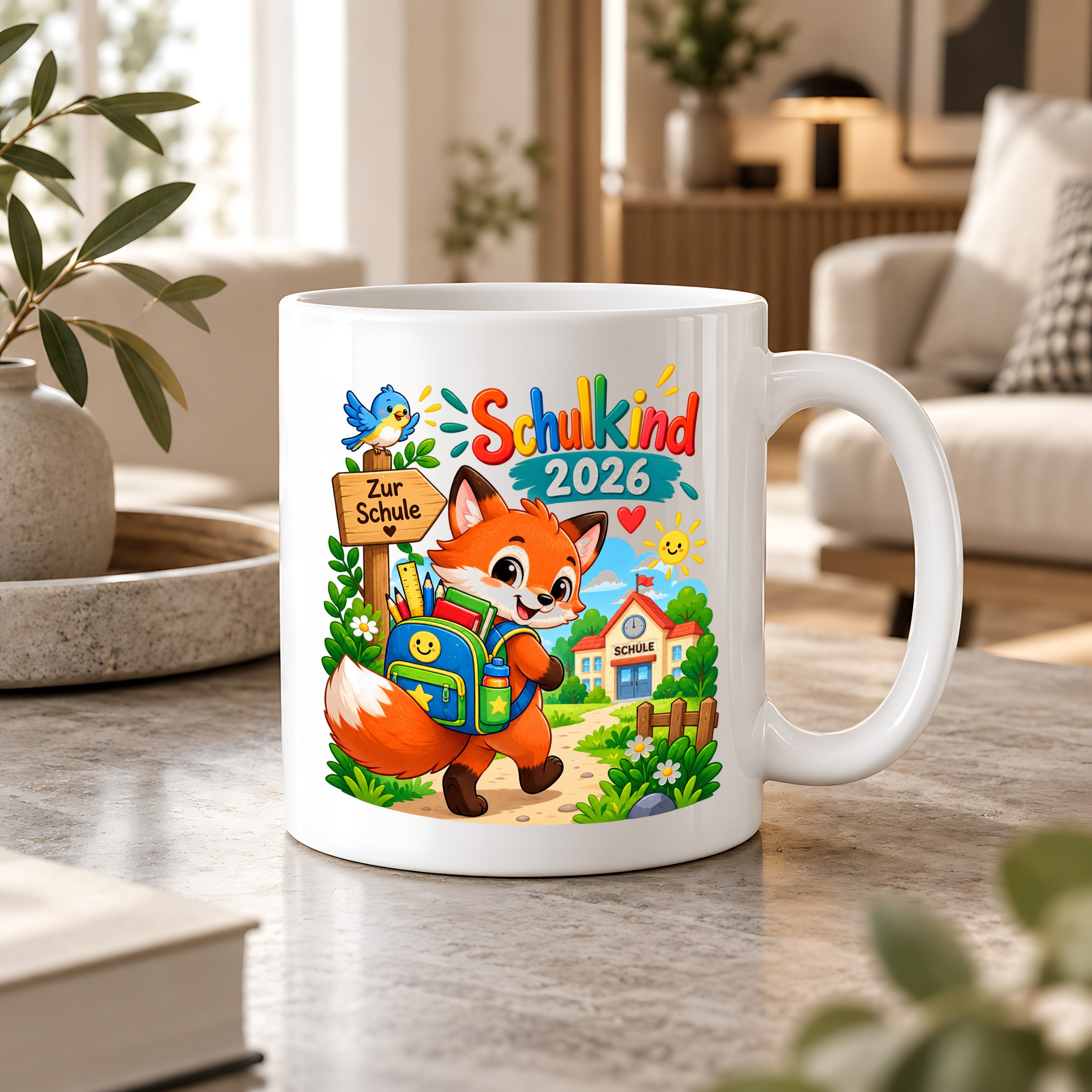 Schulkind 2026 Tasse Fuchs Einschulung Geschenk 330 ml Keramiktasse Schulanfang 1. Schultag Schultüte Mädchen Jungen