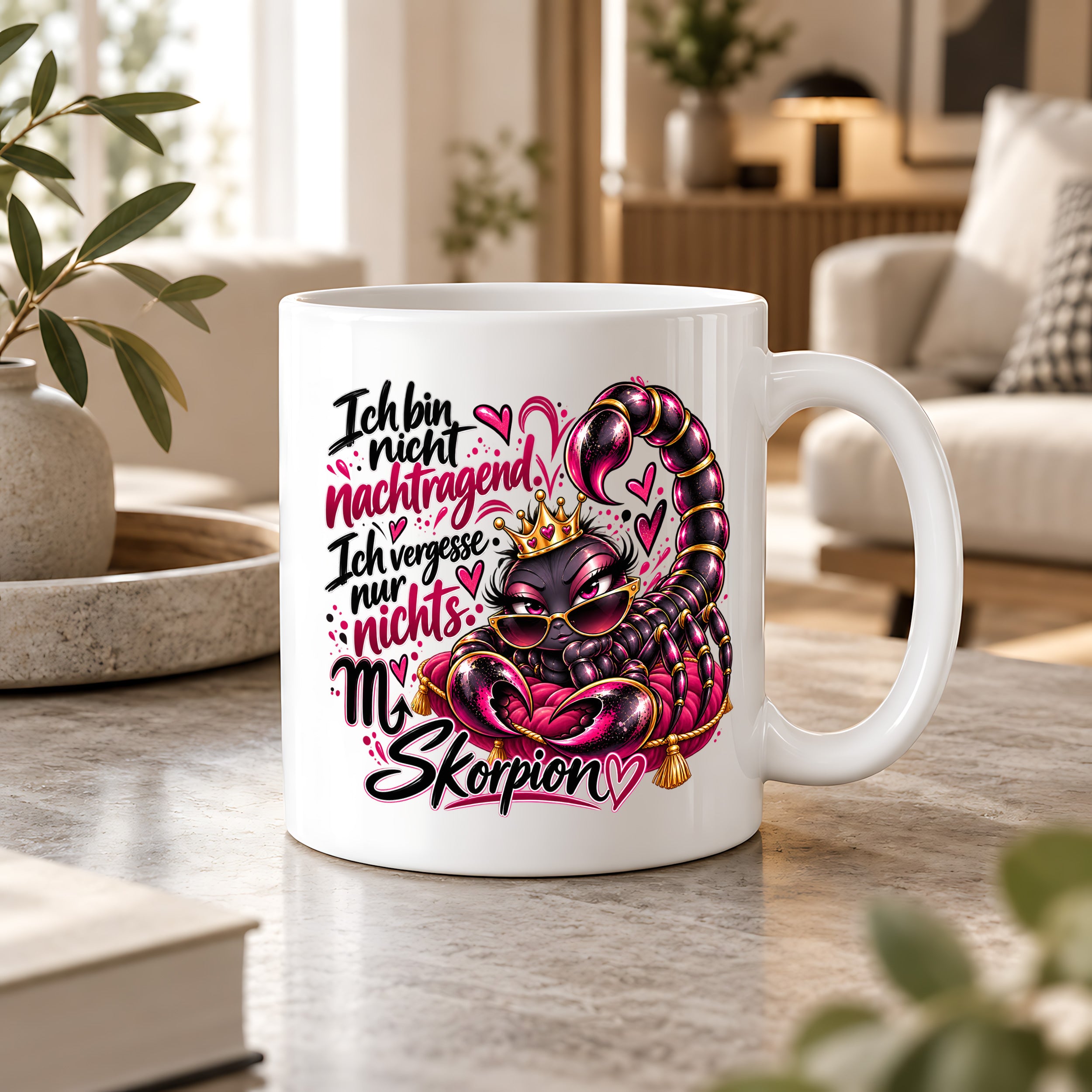 Herzbotschaft Skorpion Tasse – Ich bin nicht nachtragend, ich vergesse nur nichts – Lustige Sternzeichen Tasse mit Skorpion Motiv – Geschenk für Frauen, Freundin und Skorpion Geborene – 330 ml
