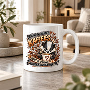 Herzbotschaft Dachs Tasse – Berühren meines Kaffees führt zu spontaner Erwerbsunfähigkeit – Lustige Kaffeetasse mit frechem Dachs Motiv – Geschenk für Kaffeeliebhaber, Kollegen und Büro – 330 ml
