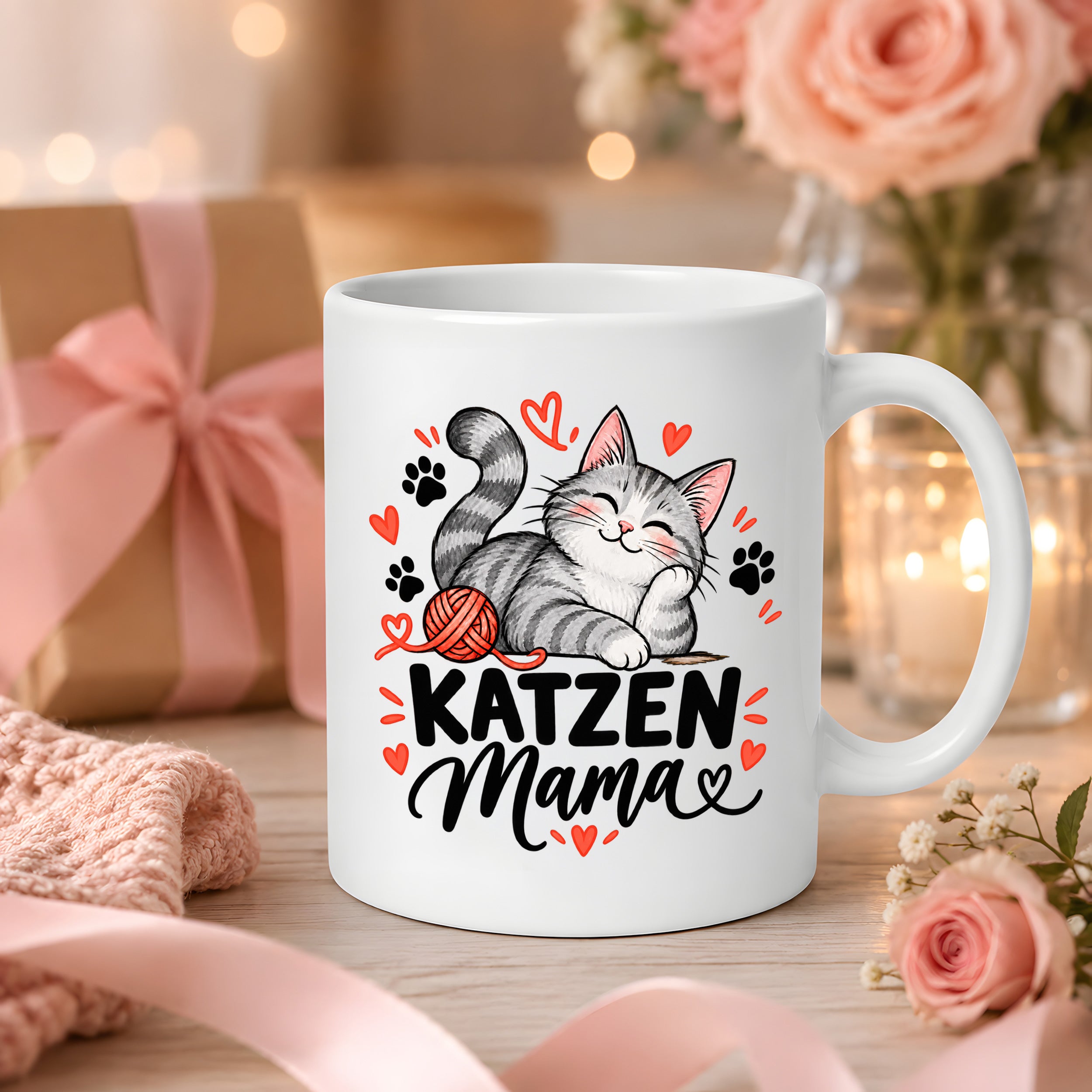 Katzen Mama Tasse Geschenk 330 ml Keramiktasse für Katzenliebhaber Katzenfreundin Geburtstag Weihnachten