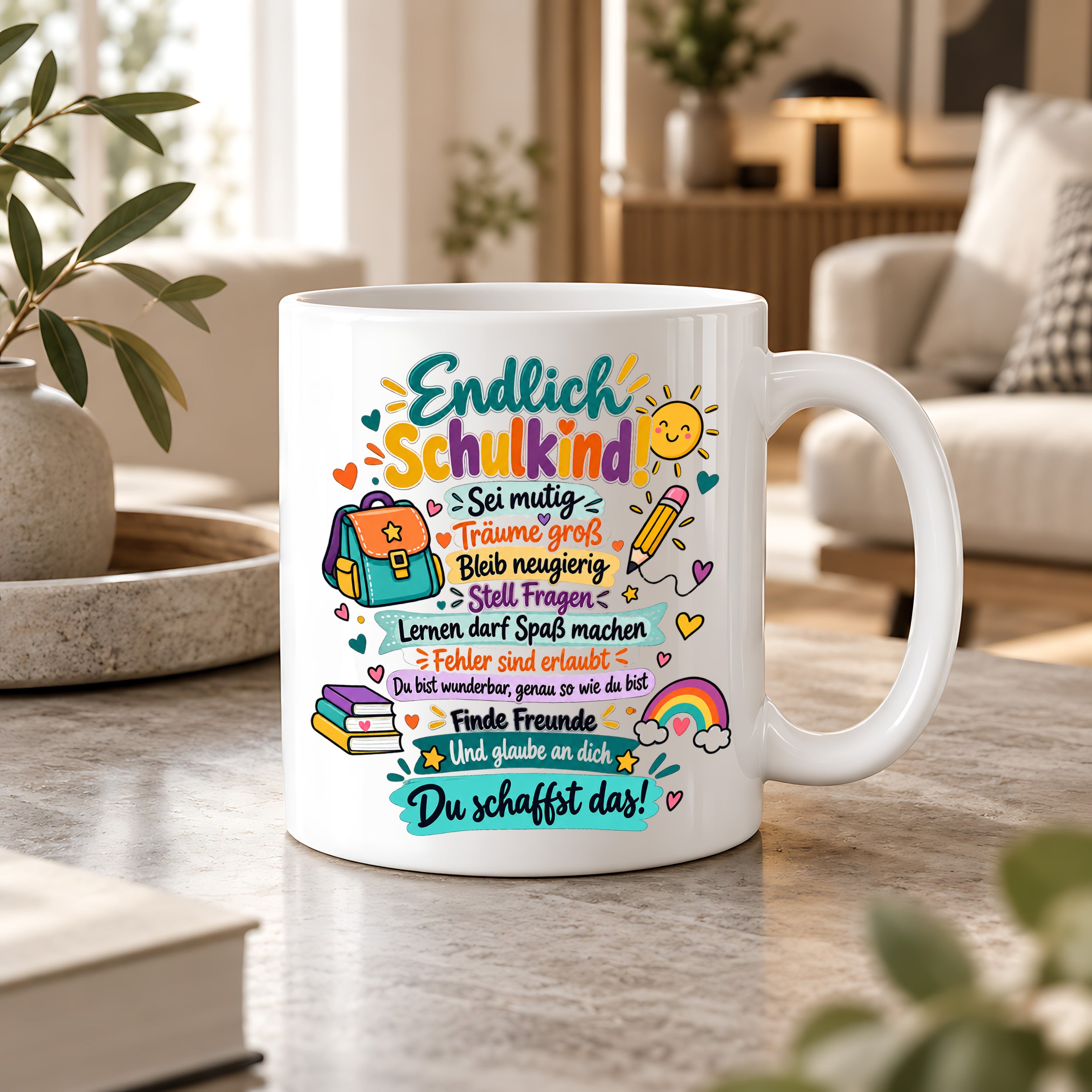 Tasse Schulkind Einschulung Geschenk Mutmacher Schule Schulanfang Kaffeetasse für Mädchen Jungen Geburtstag Schulstart 330 ml