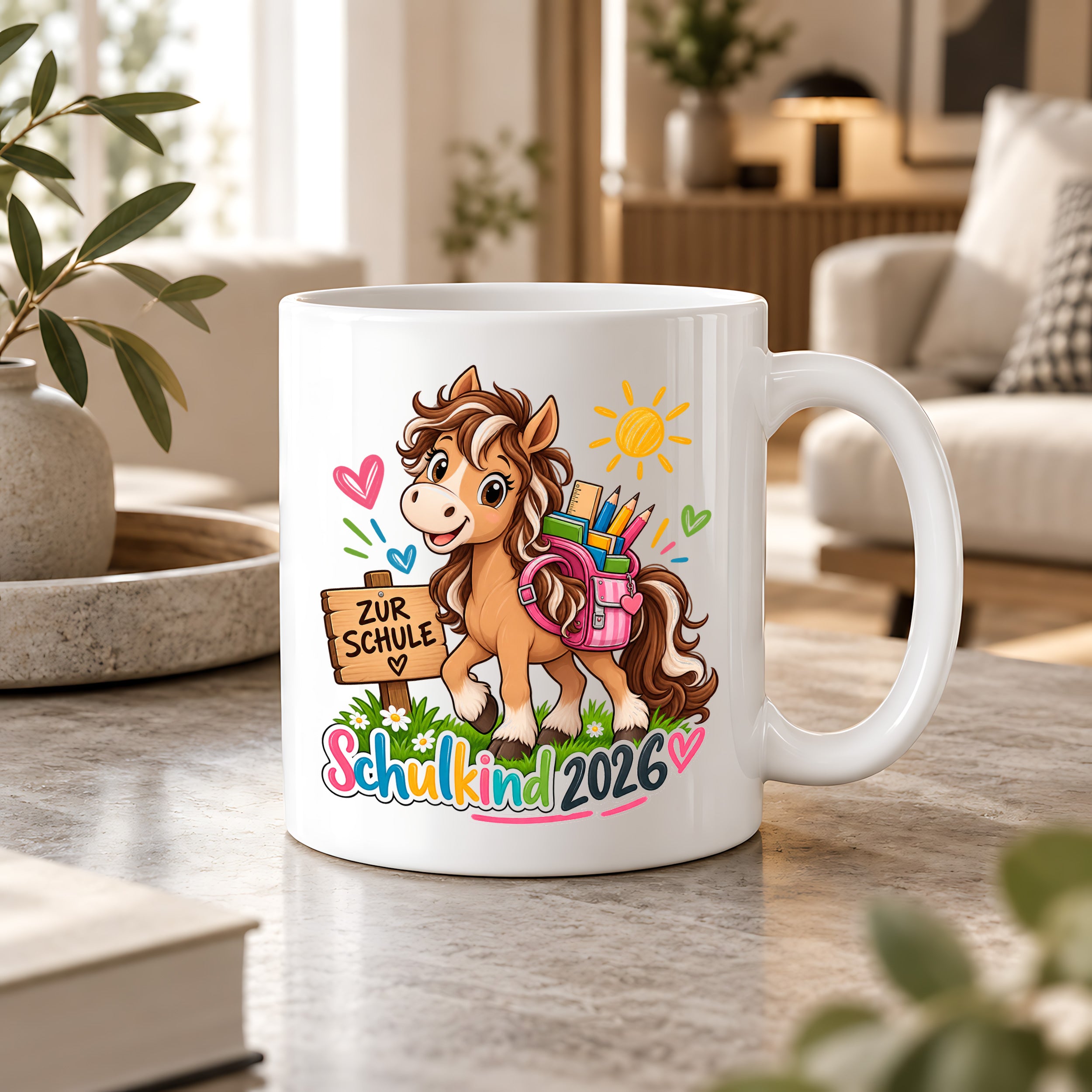 Schulkind 2026 Tasse Pferd Einschulung Geschenk 330 ml Keramiktasse für Mädchen Jungen Schulanfang 1. Schultag