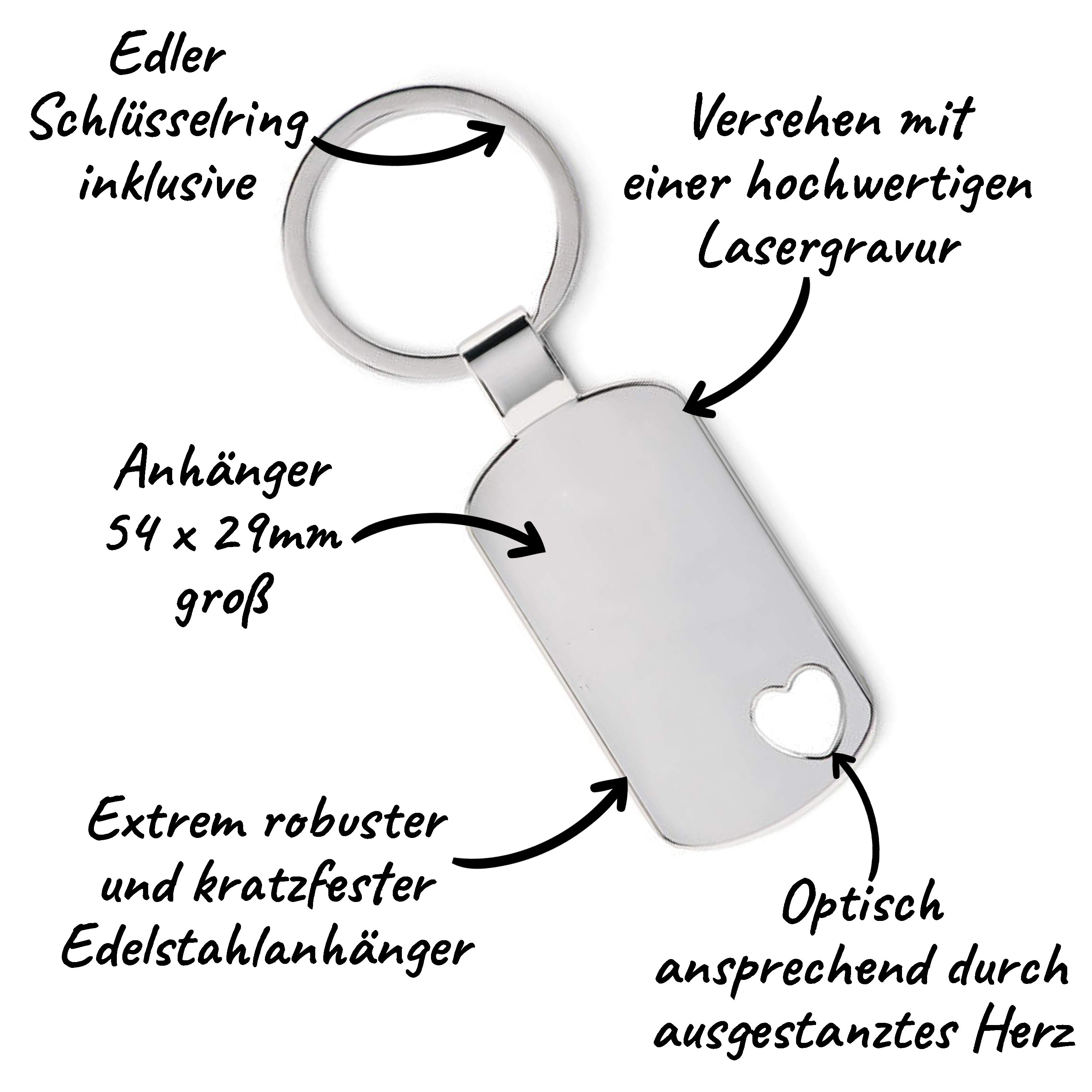 Edelstahl Schlüsselanhänger mit ausgestanztem Herz | personalisiert mit individueller Gravur