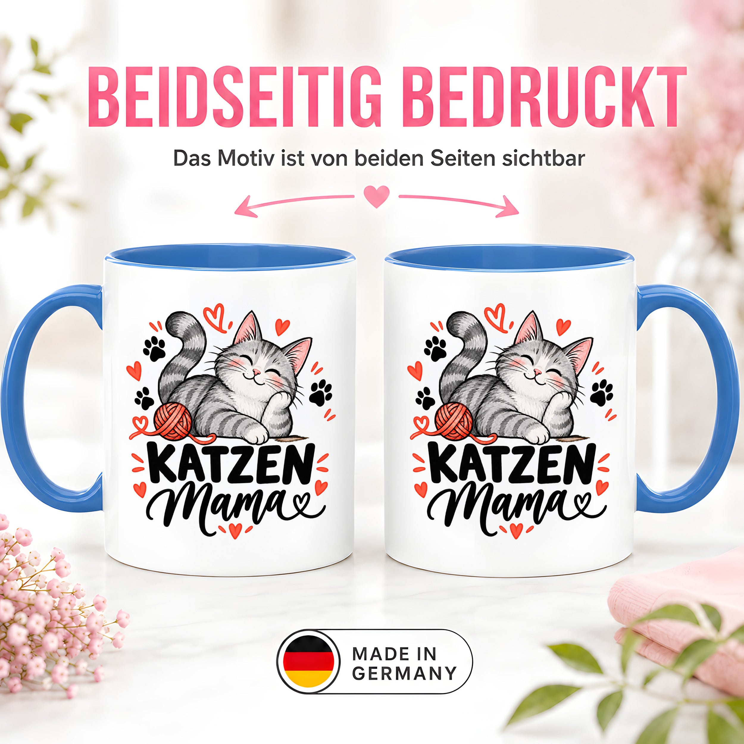 Katzen Mama Tasse Geschenk 330 ml Keramiktasse für Katzenliebhaber Katzenfreundin Geburtstag Weihnachten