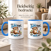 Herzbotschaft Eulen Tasse – Der frühe Vogel kann mich mal – Lustige Kaffeetasse mit mürrischer Eule und Kaffee – Geschenk für Morgenmuffel, Langschläfer, Kaffeeliebhaber, Kollegen und Freunde – 330 ml