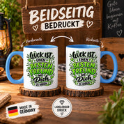 Herzbotschaft Bester Freund Tasse – Glück ist einen besten Freund wie dich zu haben – Kaffeetasse 330 ml mit Freundschaftsspruch und grünem Herz Motiv – Geschenk für besten Freund, Kumpel und Lieblingsmenschen – Freundschaft Geschenkidee