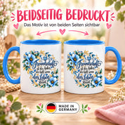 Herzbotschaft Freundschaft Tasse – Freundschaft ist der Anker, der hält, wenn das Leben stürmt – Kaffeetasse mit blauen Blumen und Herzen – Geschenk für beste Freundin, Freund, BFF und Lieblingsmensch – 330 ml